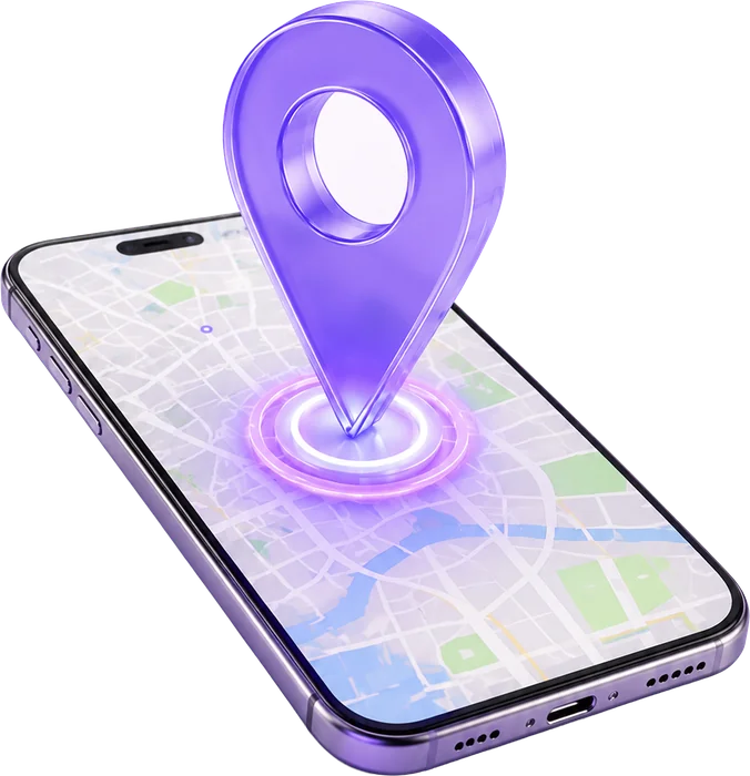 Smartphone showing a local search with a Google Maps pin